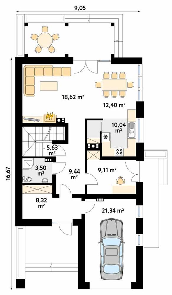 Rzut parteru POW. 98,4 m²