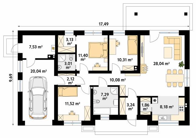 Rzut parteru POW. 127,8 m²