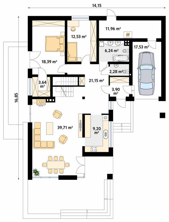 Rzut parteru POW. 146,5 m²