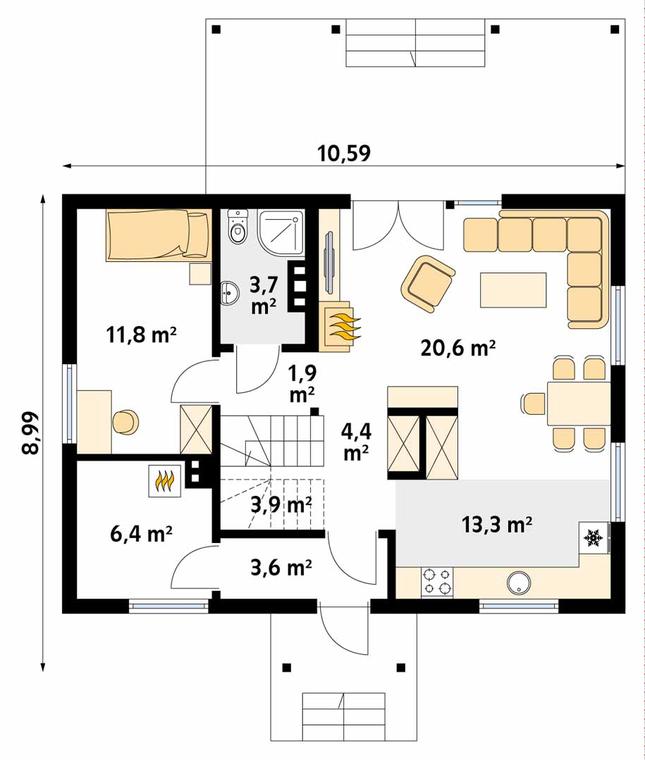 Rzut parteru POW. 69,6 m²