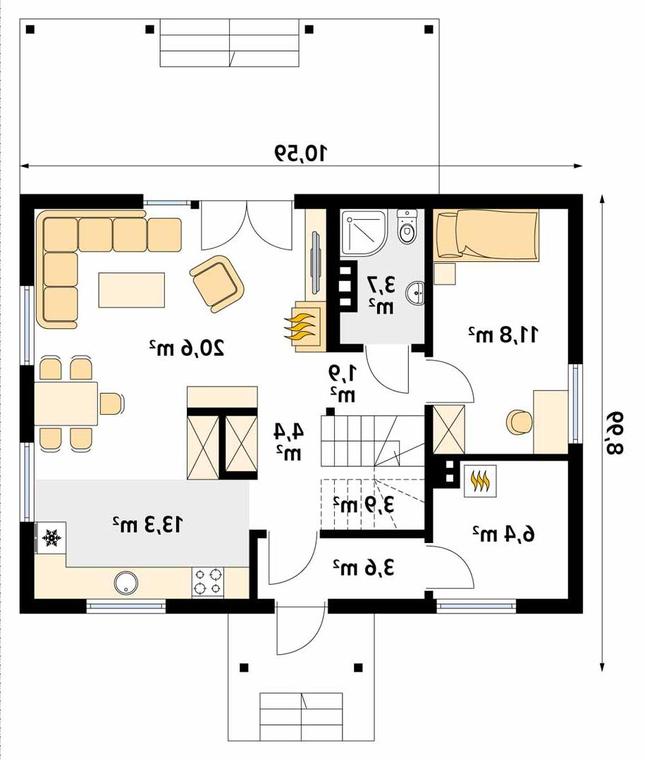Rzut parteru lustro POW. 69,6 m²