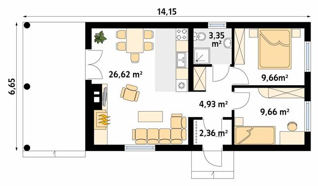 Rzut parteru POW. 56,6 m²