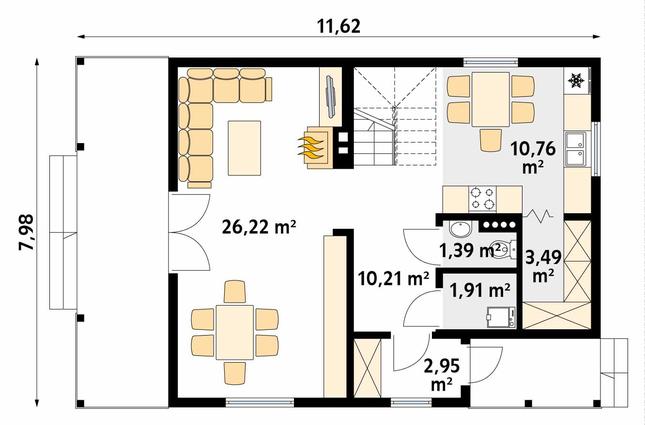 Rzut parteru POW. 56,9 m²