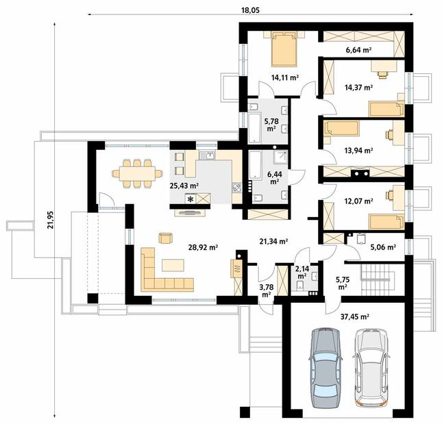Rzut parteru POW. 203,2 m²