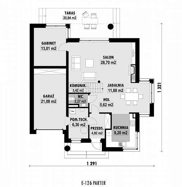 Rzut parteru POW. 106,4 m²
