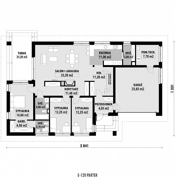 Rzut parteru POW. 168,1 m²