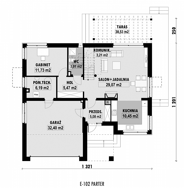 Rzut parteru POW. 107,5 m²