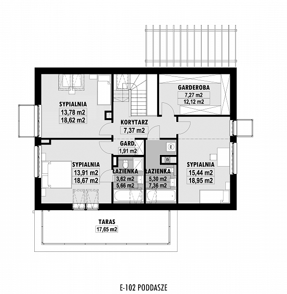 Rzut poddasza POW. 90,7 m²