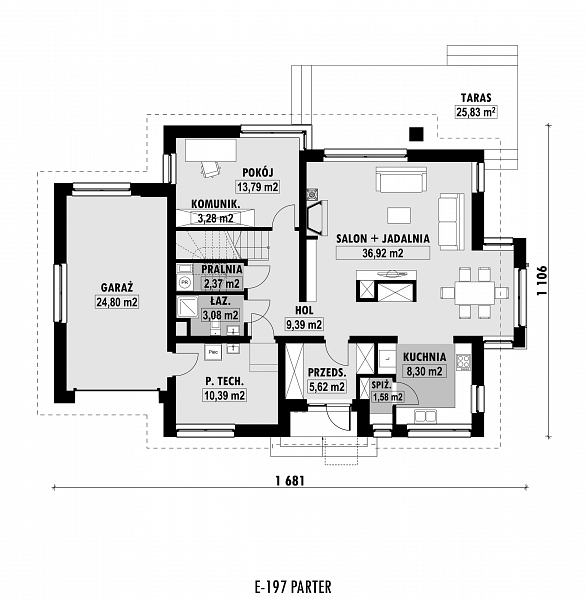 Rzut parteru POW. 119,5 m²