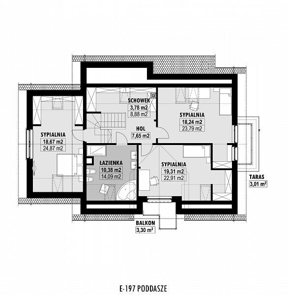 Rzut poddasza POW. 108,5 m²
