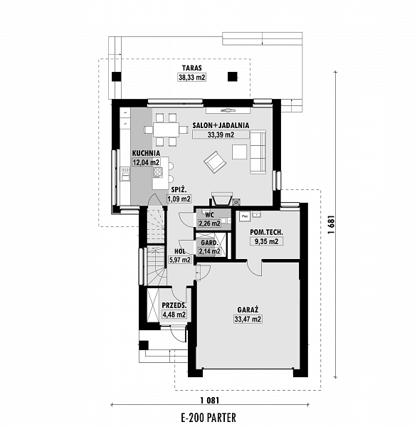 Rzut parteru POW. 104,2 m²