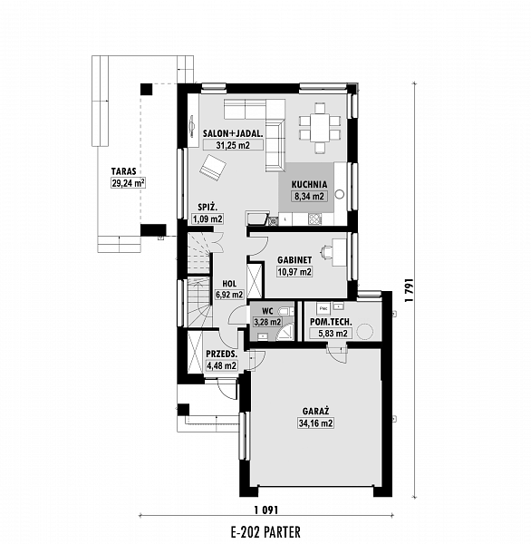 Rzut parteru POW. 106,3 m²