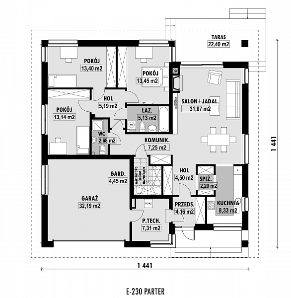 Rzut parteru POW. 155,3 m²