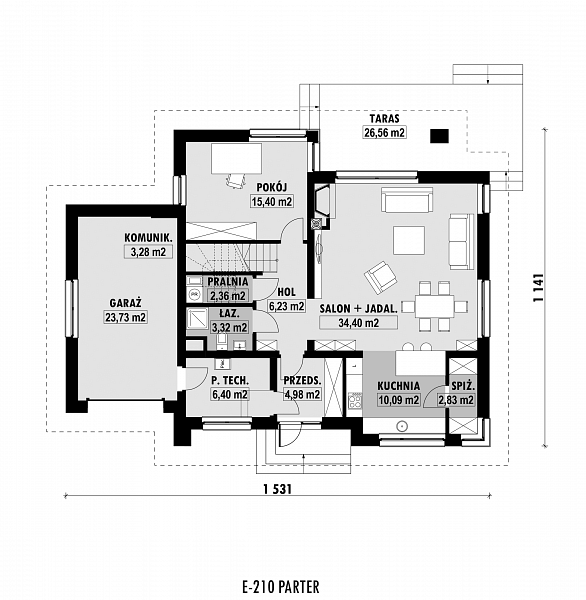 Rzut parteru POW. 113,0 m²