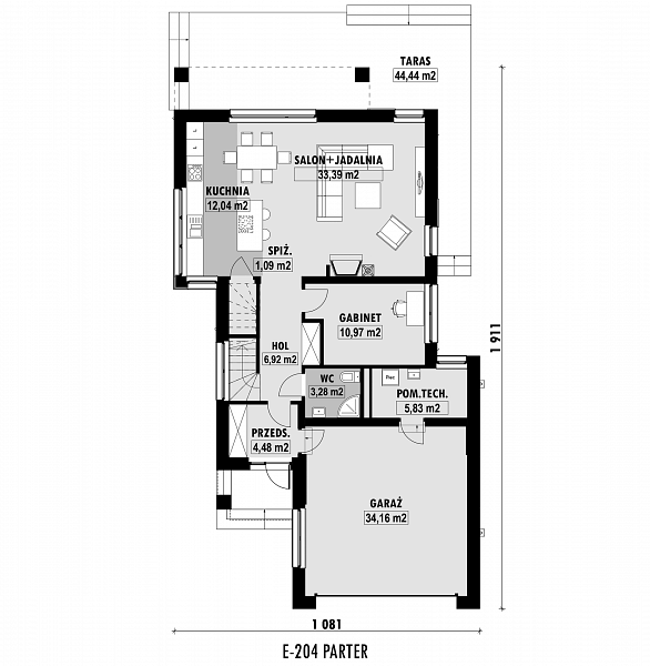 Rzut parteru POW. 112,2 m²
