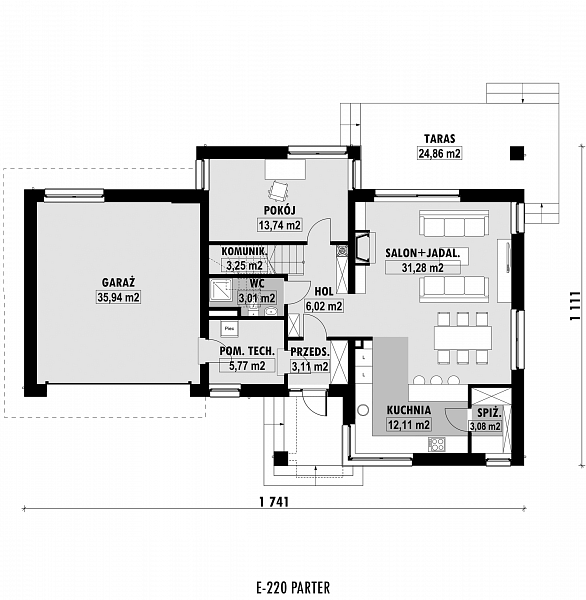 Rzut parteru POW. 117,3 m²