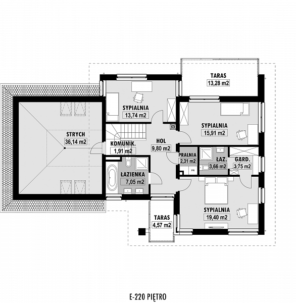 Rzut piętra POW. 131,5 m²