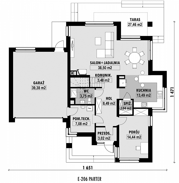 Rzut parteru POW. 133,7 m²