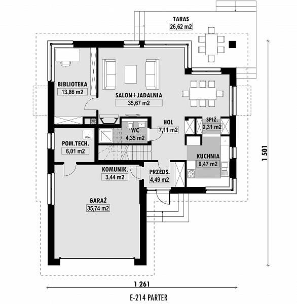 Rzut parteru POW. 122,4 m²