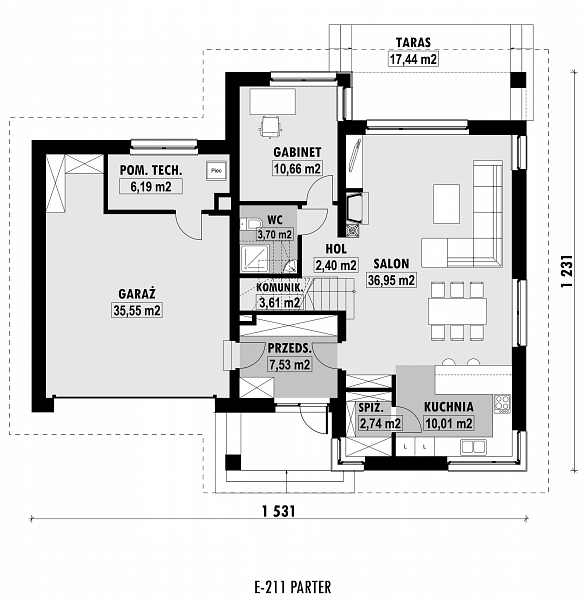Rzut parteru POW. 119,3 m²