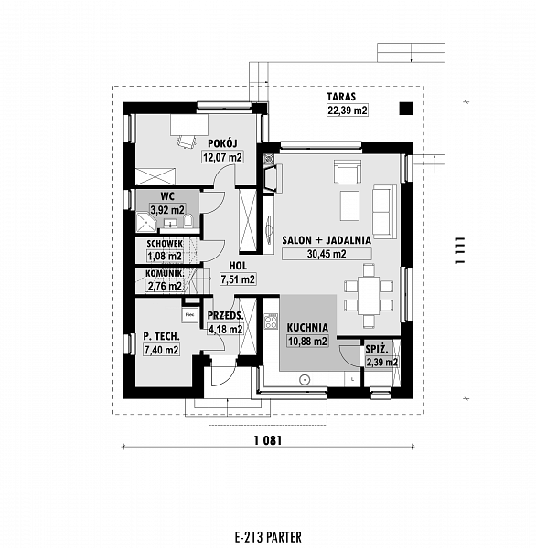 Rzut parteru POW. 82,6 m²