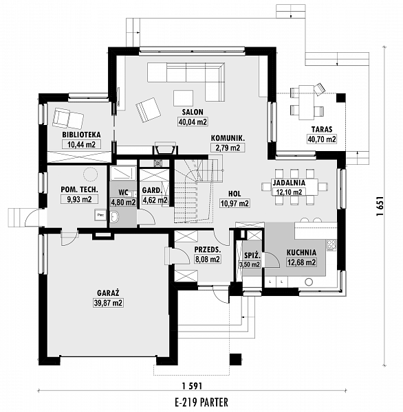 Rzut parteru POW. 159,8 m²