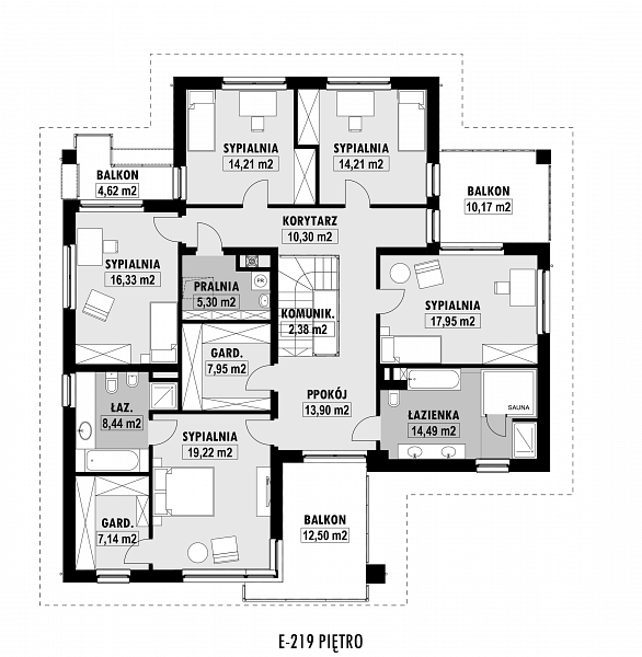 Rzut piętra POW. 179,1 m²