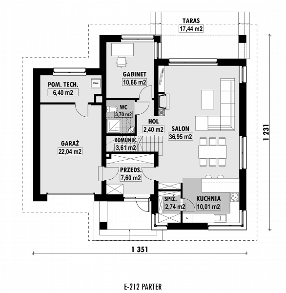 Rzut parteru POW. 212,2 m²