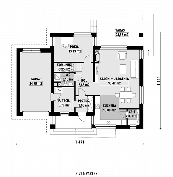 Rzut parteru POW. 105,0 m²