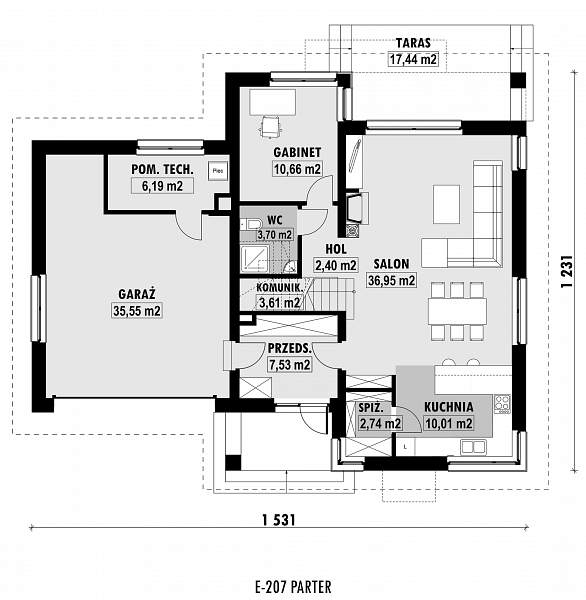 Rzut parteru POW. 119,3 m²