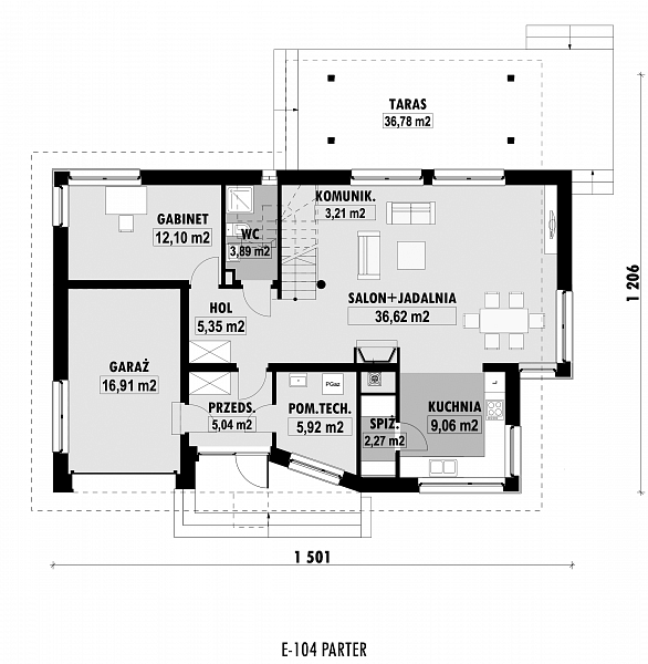 Rzut parteru POW. 100,3 m²