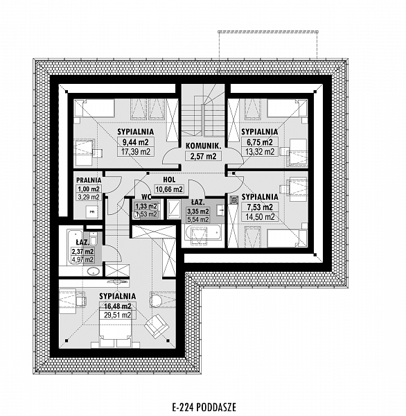 Rzut poddasza POW. 206,6 m²