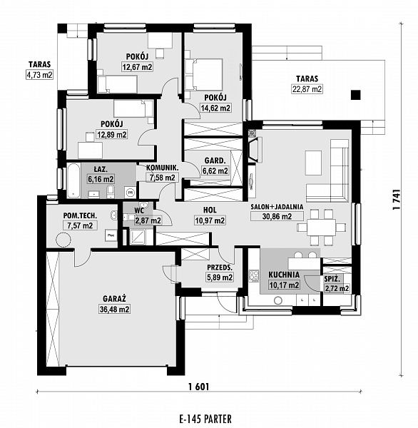 Rzut parteru POW. 168,1 m²