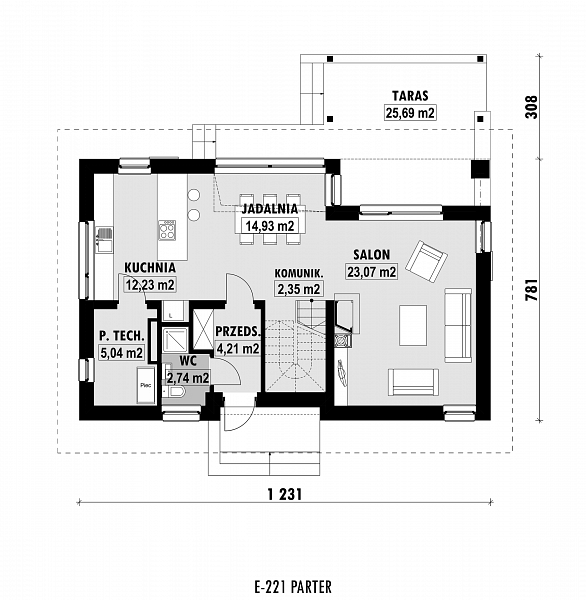 Rzut parteru POW. 64,6 m²