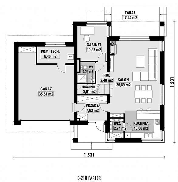 Rzut parteru POW. 119,1 m²