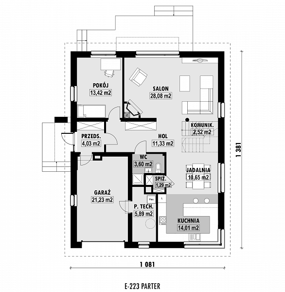 Rzut parteru POW. 116,1 m²