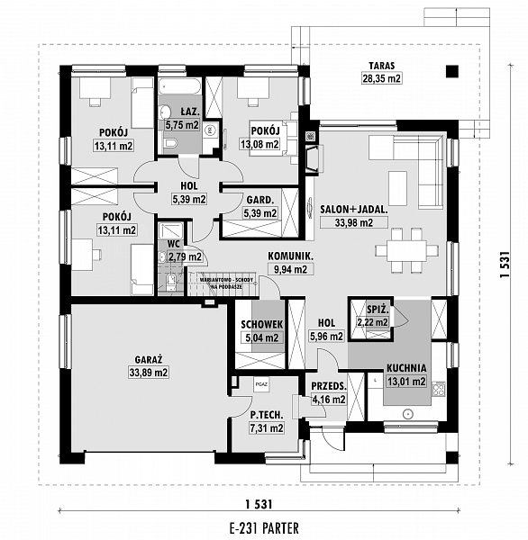 Rzut parteru POW. 174,1 m²