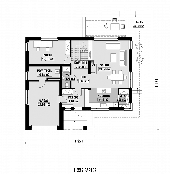 Rzut parteru POW. 211,7 m²