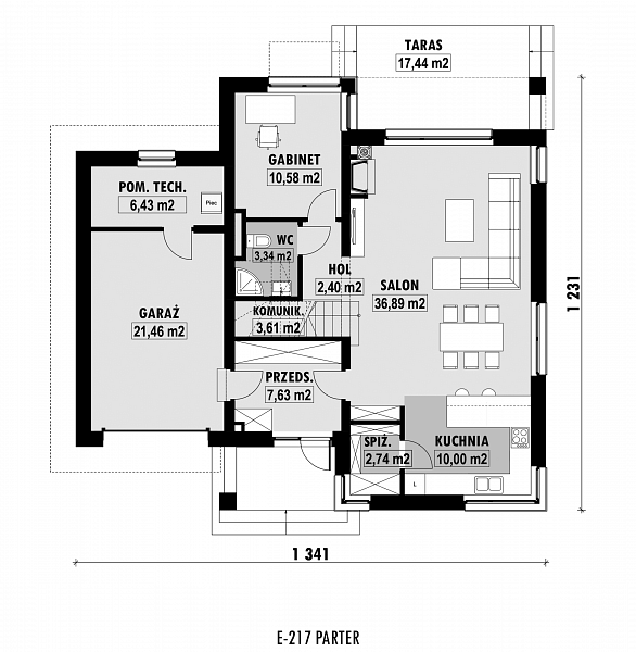 Rzut parteru POW. 105,1 m²
