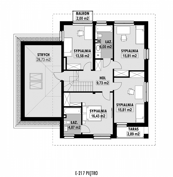 Rzut piętra POW. 115,9 m²