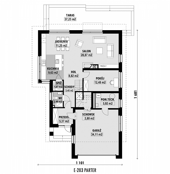 Rzut parteru POW. 126,9 m²