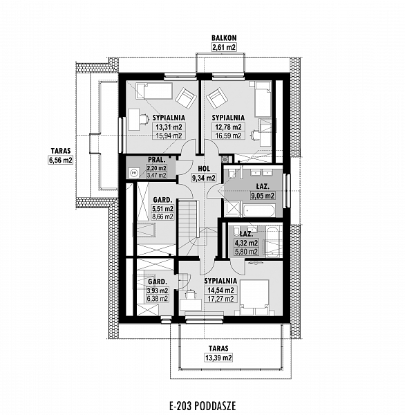 Rzut poddasza POW. 115,1 m²