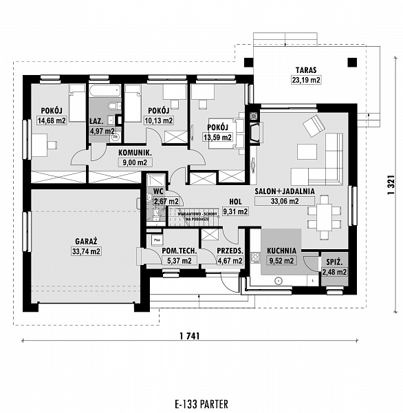 Rzut parteru POW. 153,2 m²