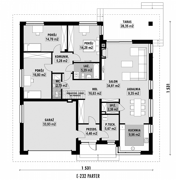 Rzut parteru POW. 176,1 m²