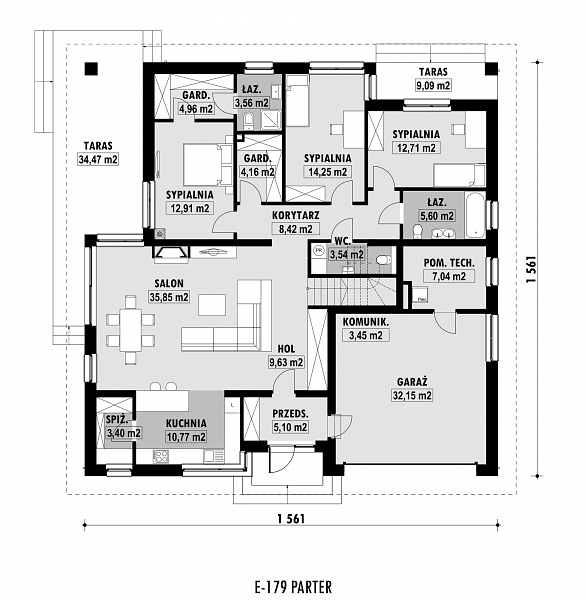 Rzut parteru POW. 177,5 m²