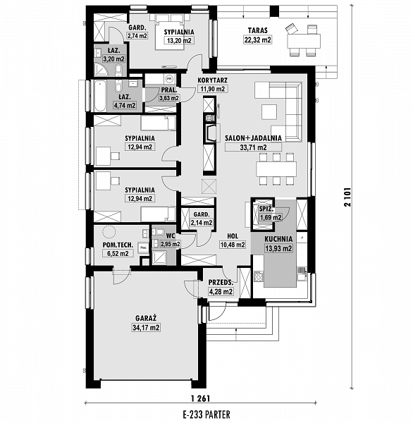 Rzut parteru POW. 175,2 m²