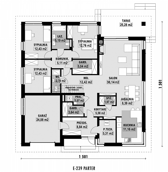 Rzut parteru POW. 169,3 m²