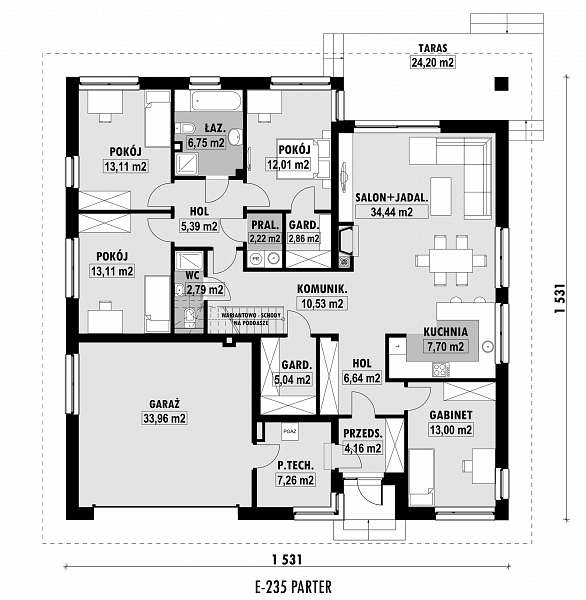 Rzut parteru POW. 181,0 m²