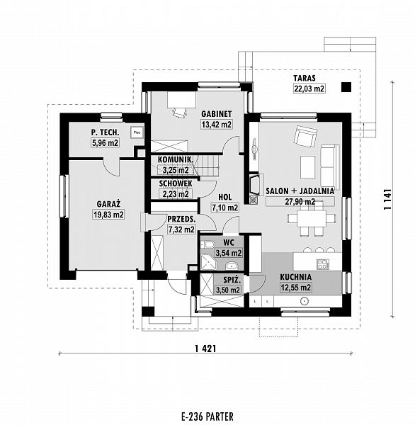 Rzut parteru POW. 106,6 m²