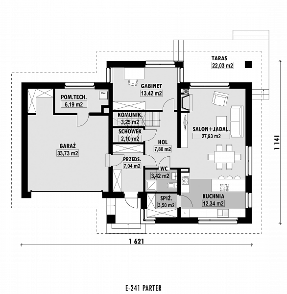 Rzut parteru POW. 120,5 m²